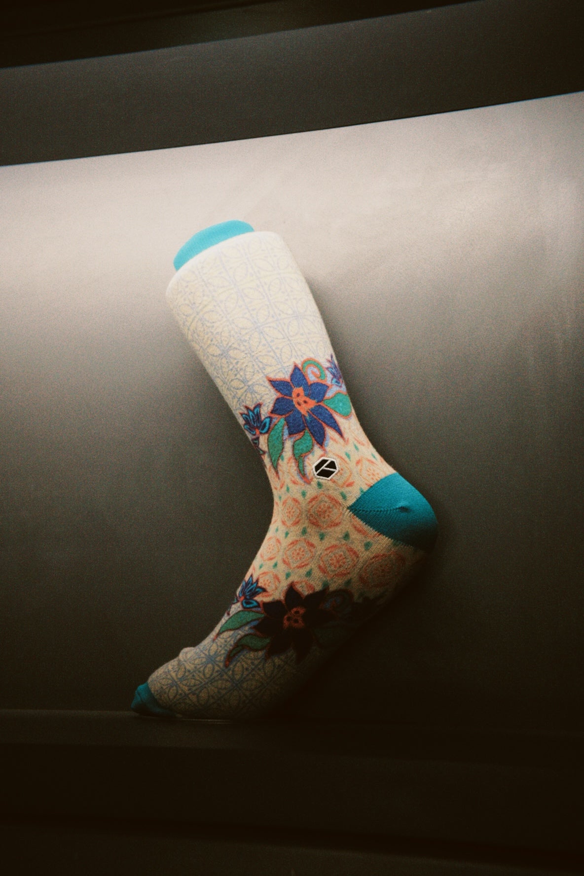 Turquoise Bloom Batik Patterned Cotton Crew Socks | Permata II