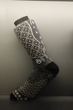 Dusky Blue & Charcoal Noir Monochrome Batik Patterned Cotton Crew Sock | Satria II & Satria Malam II