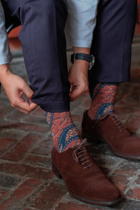 Cinnamon Brown Batik Patterned Cotton Crew Socks | Lereng Timur