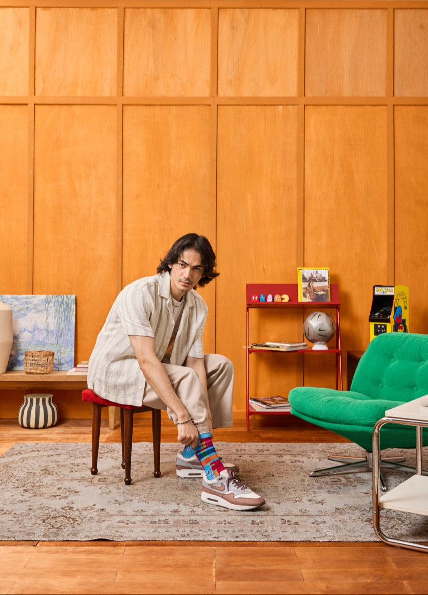 Rona Bayu - Blue Breeze Songket Patterned Cotton Crew Socks
