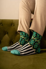 Load image into Gallery viewer, Aqua Blue Batik Patterned Cotton Crew Socks | Adiwarna