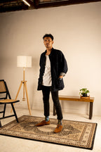 Denim Blue Batik Patterned Cotton Crew Socks | Andika