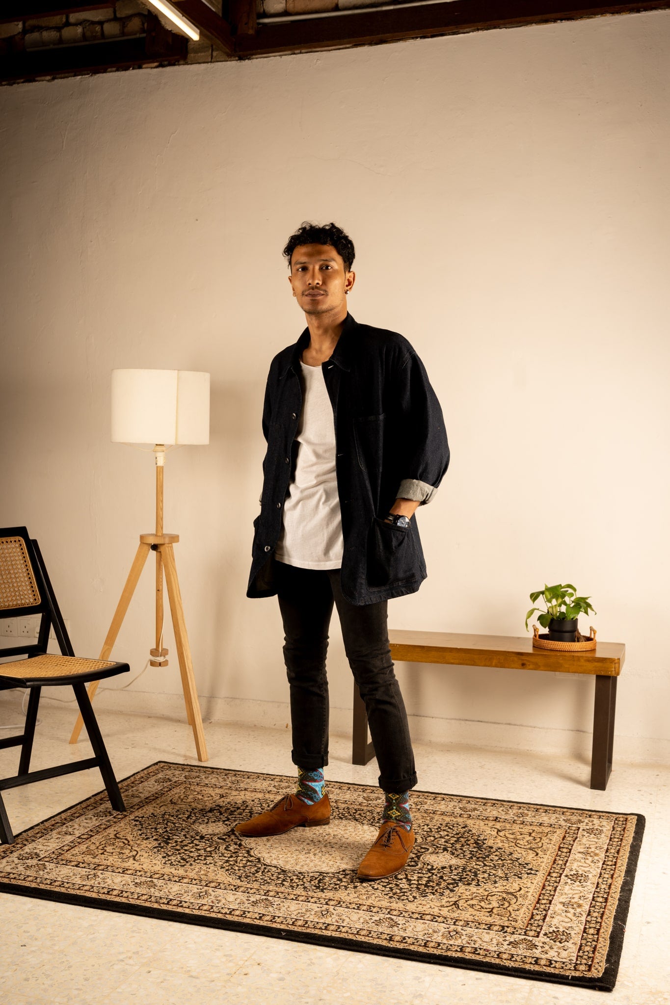 Denim Blue Batik Patterned Cotton Crew Socks | Andika