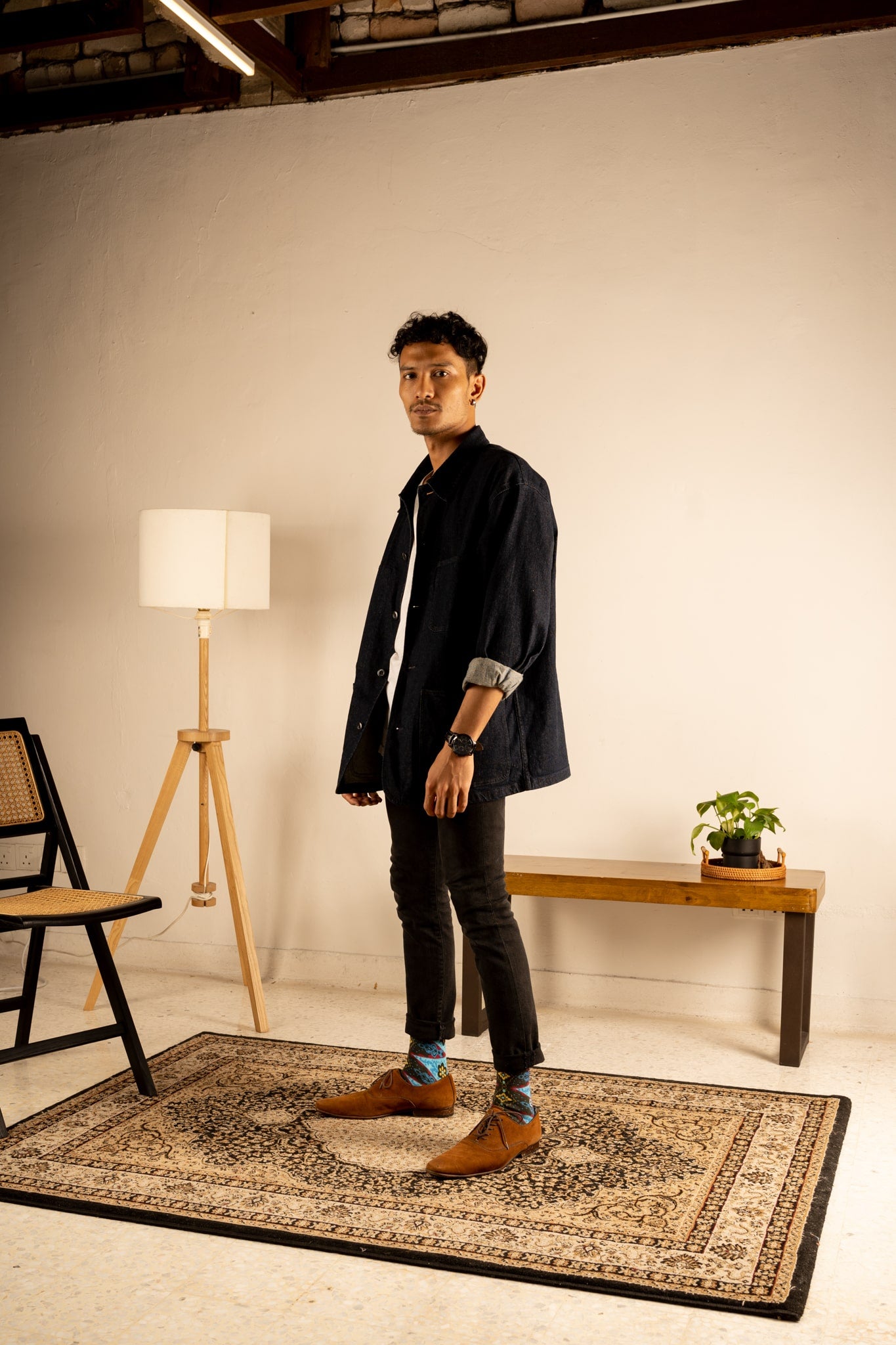 Denim Blue Batik Patterned Cotton Crew Socks | Andika
