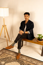 Denim Blue Batik Patterned Cotton Crew Socks | Andika