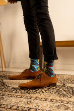 Load image into Gallery viewer, Denim Blue Batik Patterned Cotton Crew Socks | Andika
