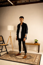 Denim Blue Batik Patterned Cotton Crew Socks | Andika