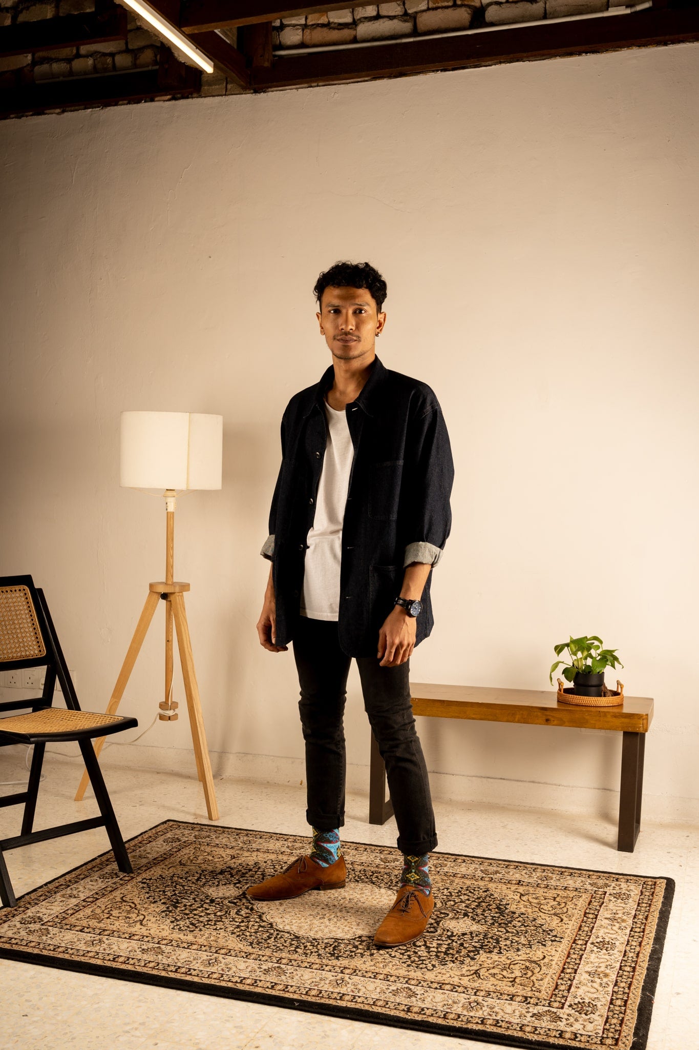 Denim Blue Batik Patterned Cotton Crew Socks | Andika