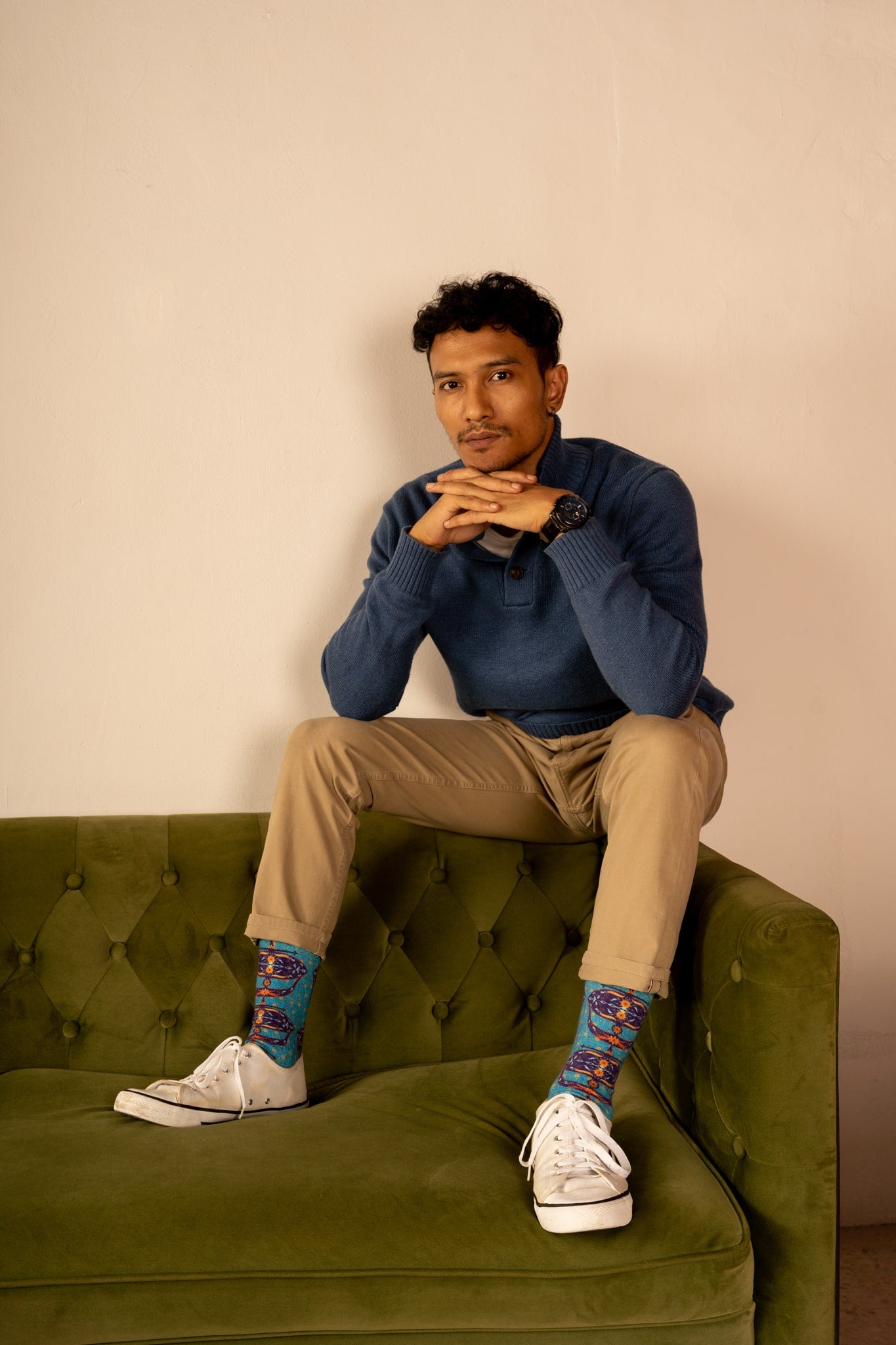 Pacific Blue Moon Kite Patterned Cotton Crew Socks | Bulan