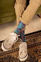 Pacific Blue Moon Kite Patterned Cotton Crew Socks | Bulan