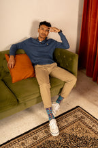 Pacific Blue Moon Kite Patterned Cotton Crew Socks | Bulan