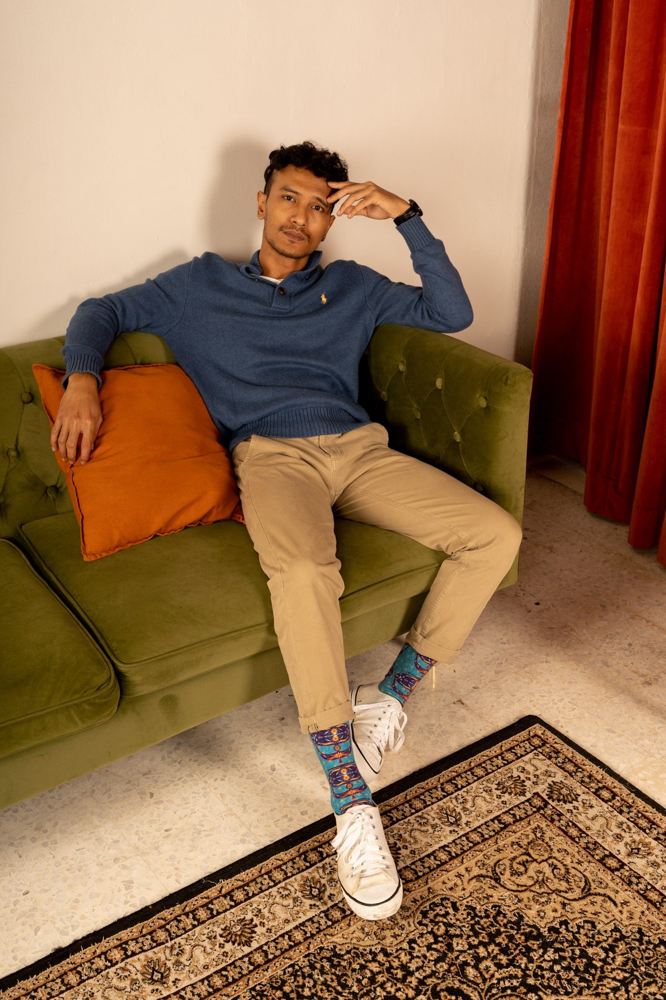 Pacific Blue Moon Kite Patterned Cotton Crew Socks | Bulan
