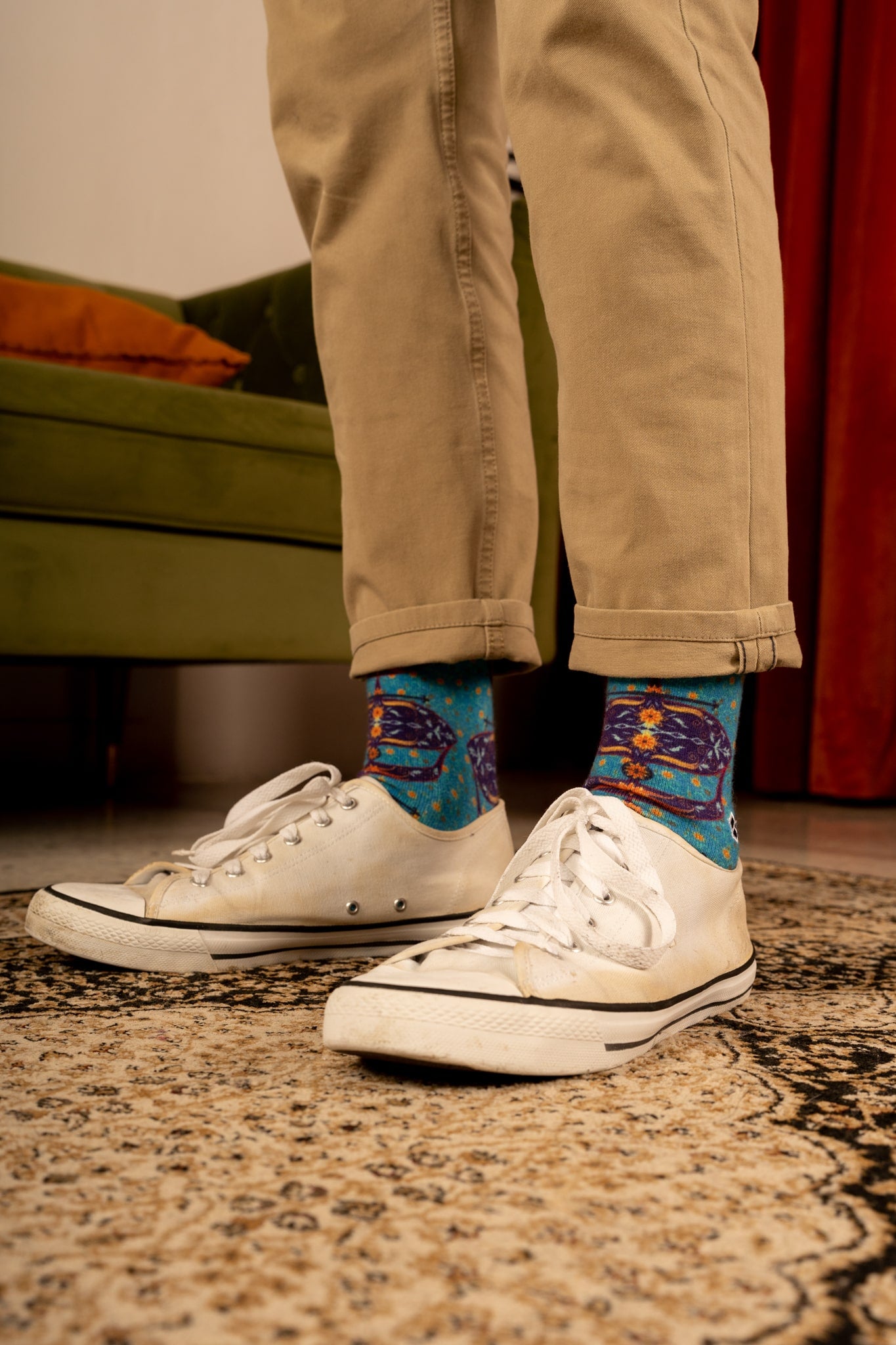 Pacific Blue Moon Kite Patterned Cotton Crew Socks | Bulan