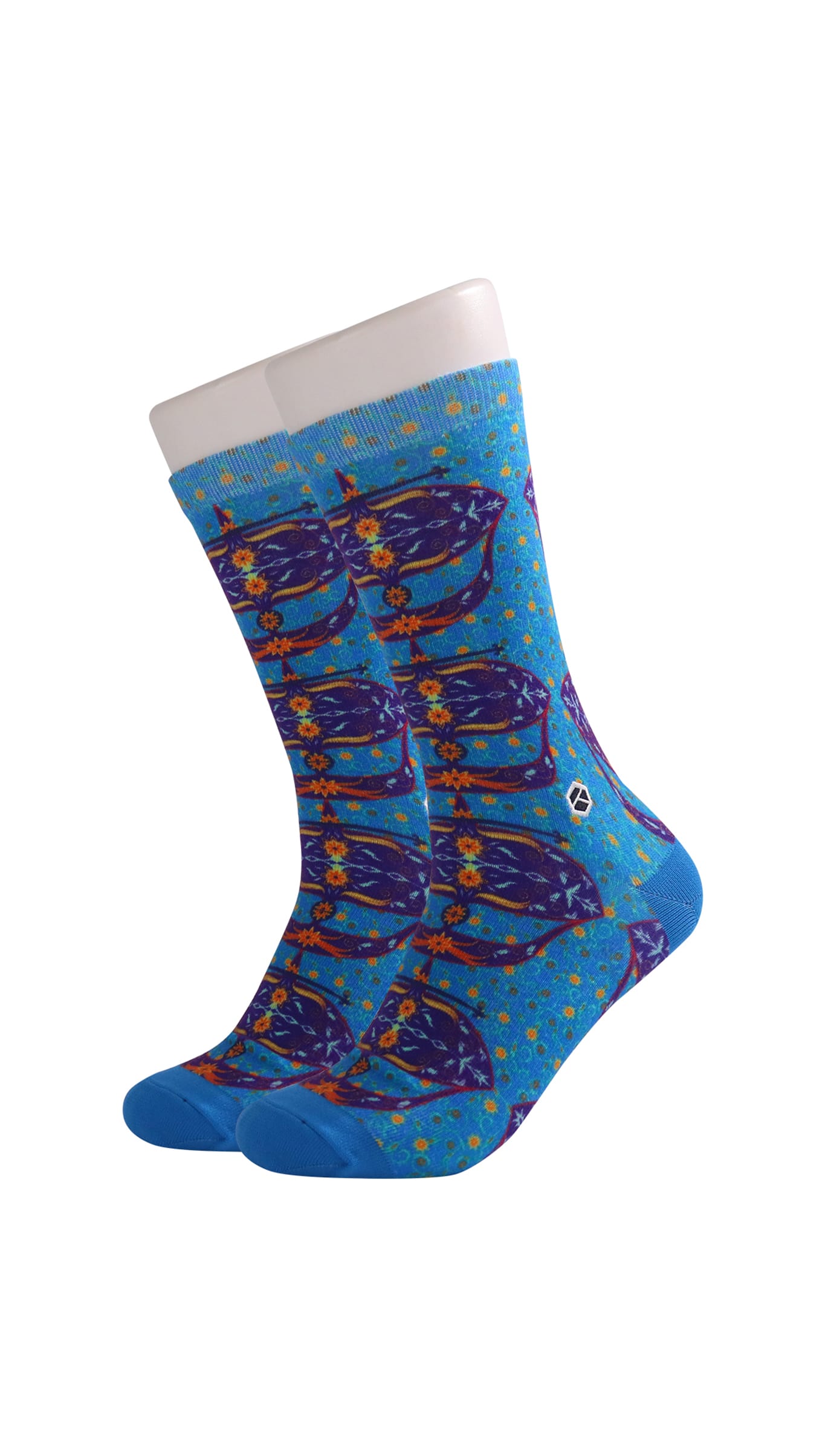 Pacific Blue Moon Kite Patterned Cotton Crew Socks | Bulan