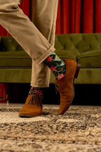 Phthalo Green Floral Batik Patterned Cotton Crew Socks | Cendana