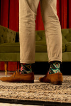 Phthalo Green Floral Batik Patterned Cotton Crew Socks | Cendana