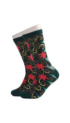 Phthalo Green Floral Batik Patterned Cotton Crew Socks | Cendana