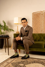 Load image into Gallery viewer, Olive Green Batik Patterned Cotton Crew Socks | Dewi