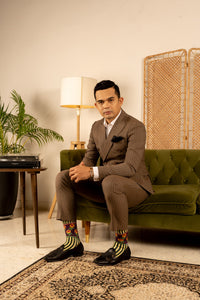 Olive Green Batik Patterned Cotton Crew Socks | Dewi