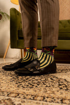 Olive Green Batik Patterned Cotton Crew Socks | Dewi