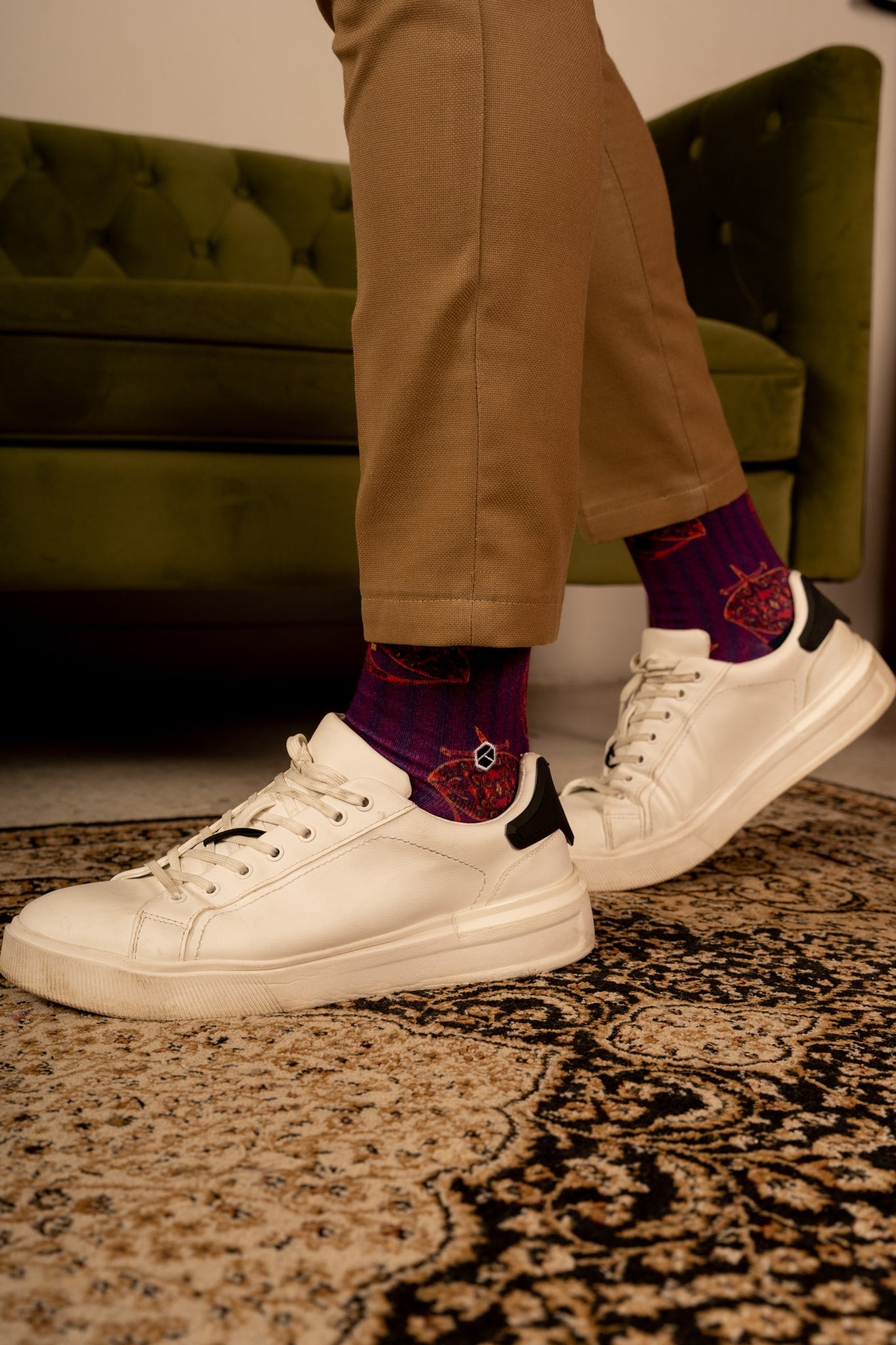 Mulberry Purple Moon Kite Patterned Cotton Crew Socks | Gerhana