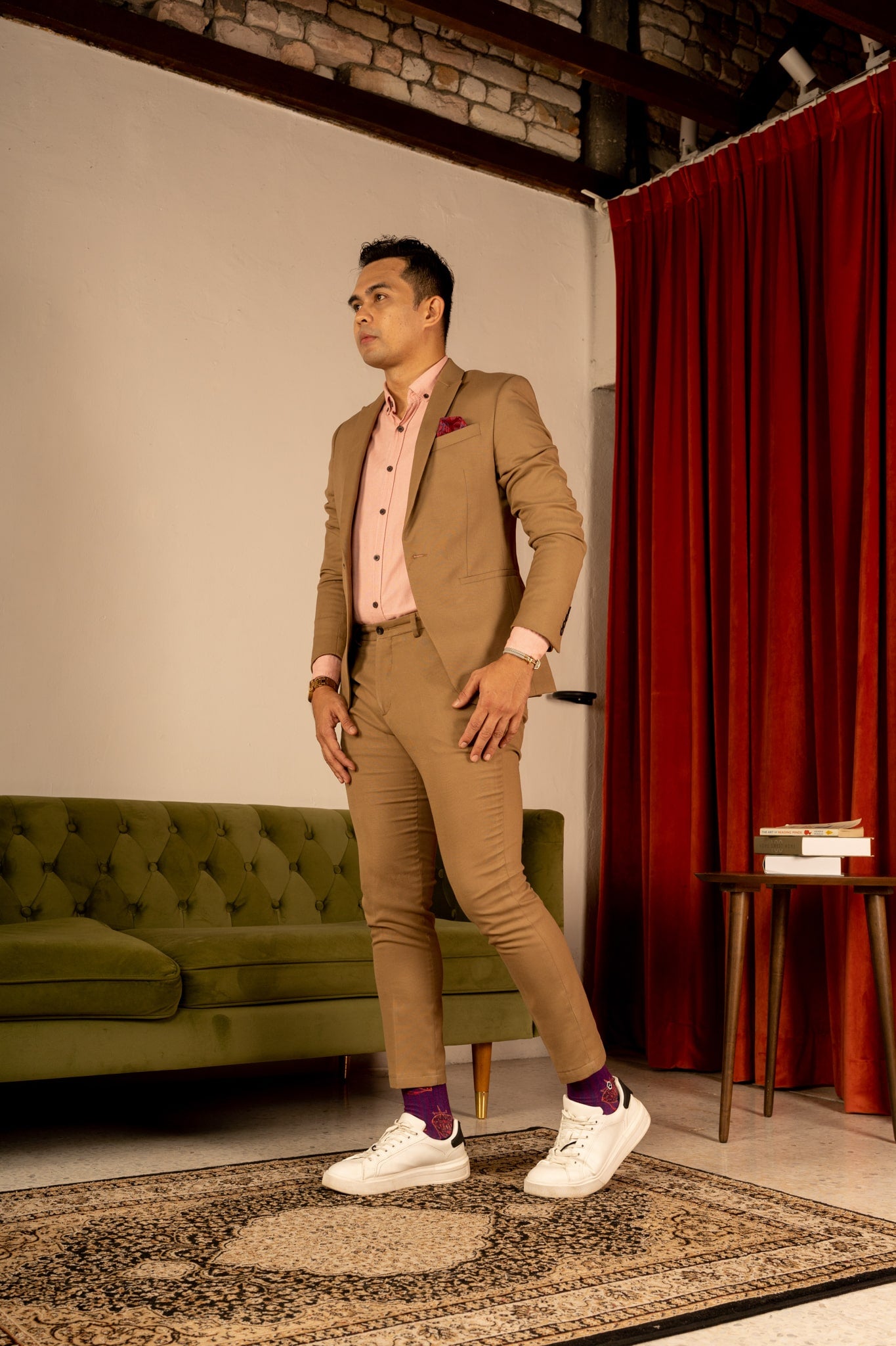Mulberry Purple Moon Kite Patterned Cotton Crew Socks | Gerhana