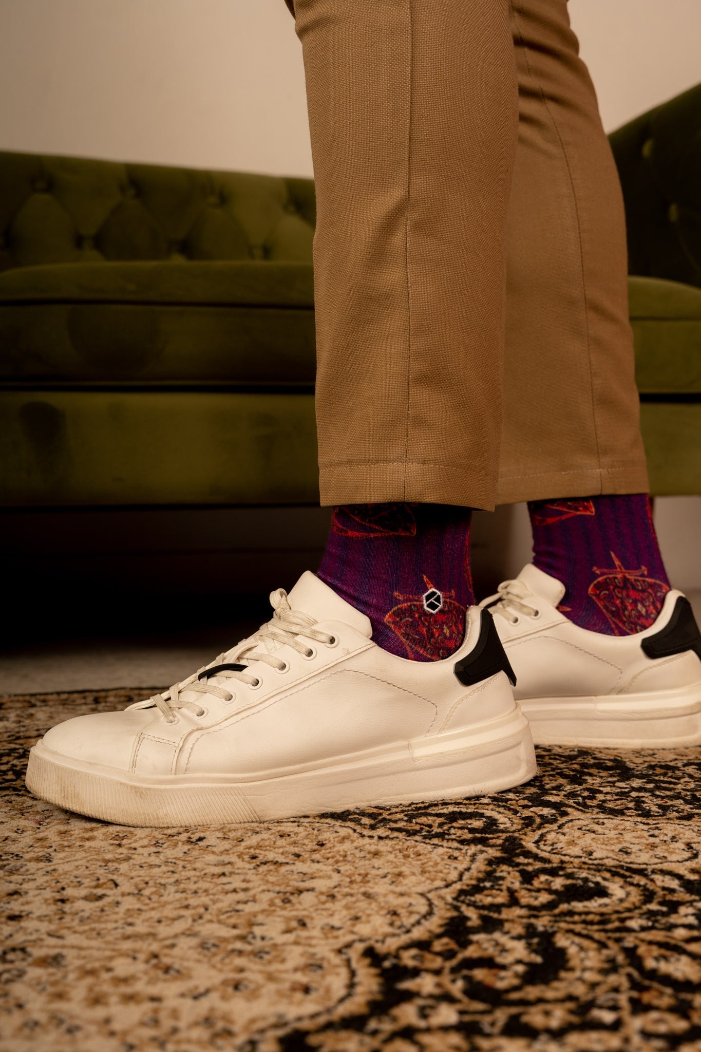 Mulberry Purple Moon Kite Patterned Cotton Crew Socks | Gerhana