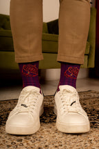 Mulberry Purple Moon Kite Patterned Cotton Crew Socks | Gerhana