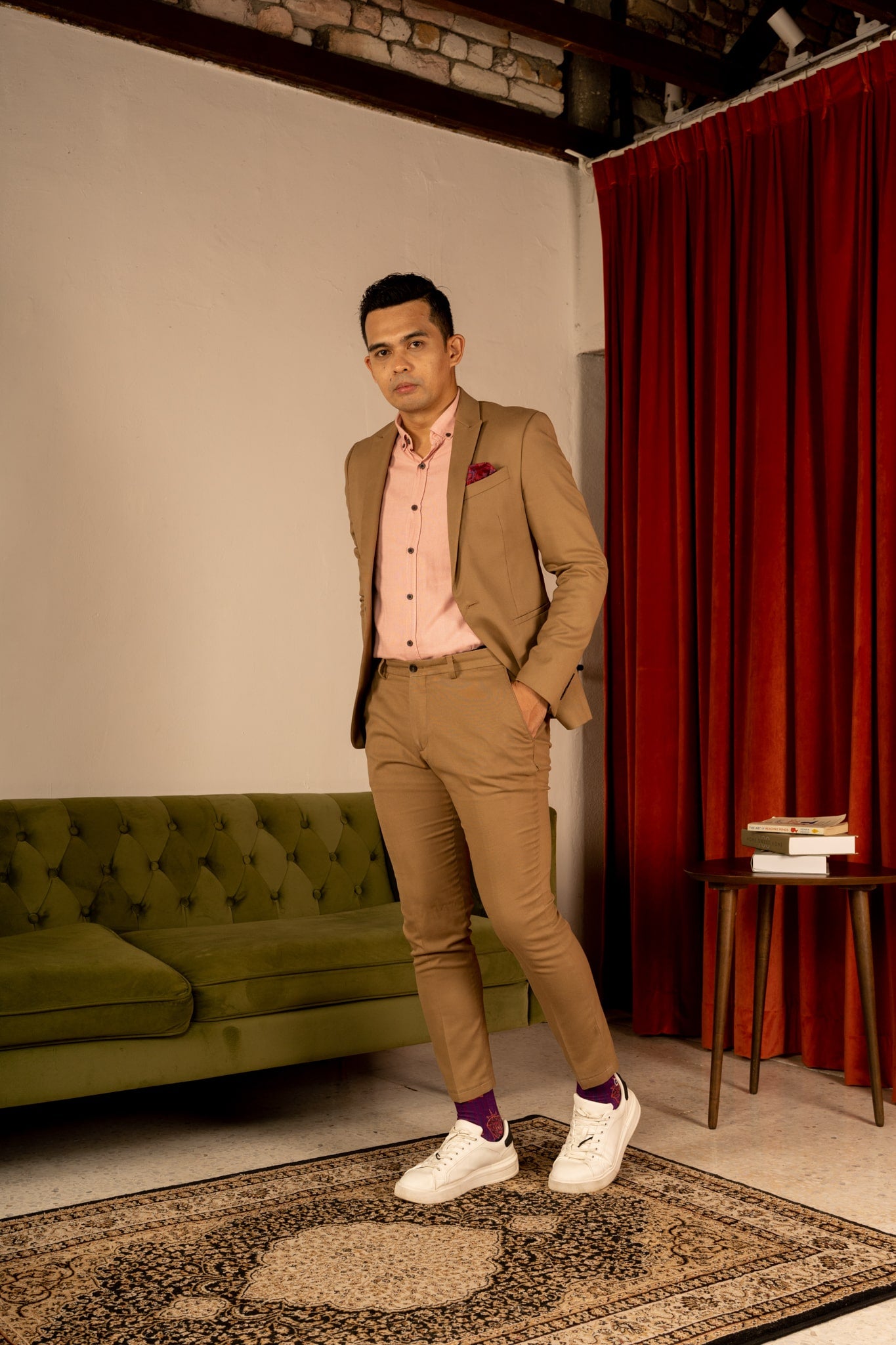 Mulberry Purple Moon Kite Patterned Cotton Crew Socks | Gerhana