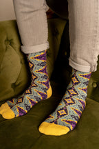 French Violet Purple Batik Patterned Cotton Crew Socks | Juwita