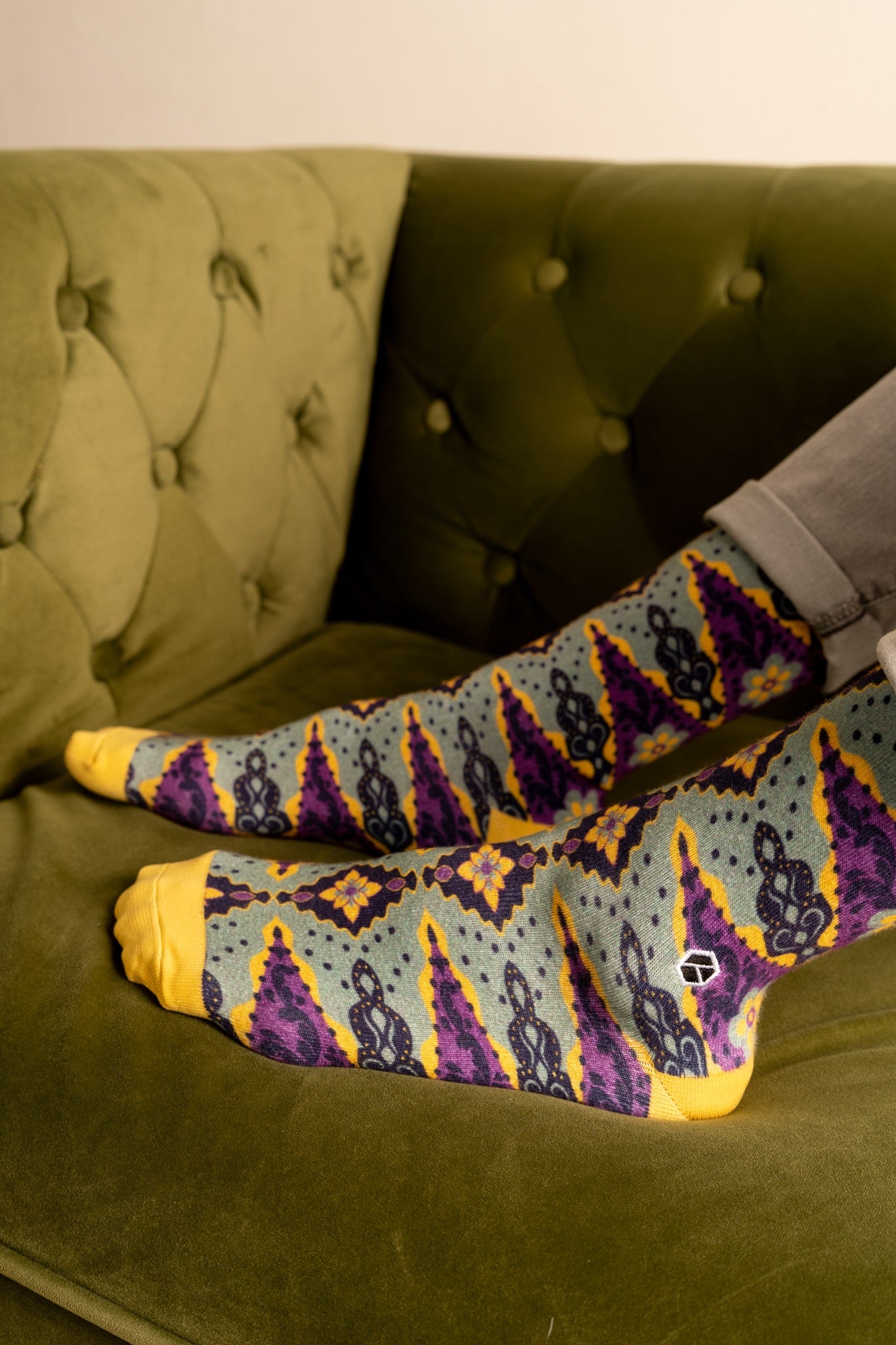 French Violet Purple Batik Patterned Cotton Crew Socks | Juwita