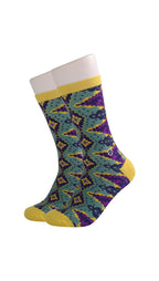 French Violet Purple Batik Patterned Cotton Crew Socks | Juwita