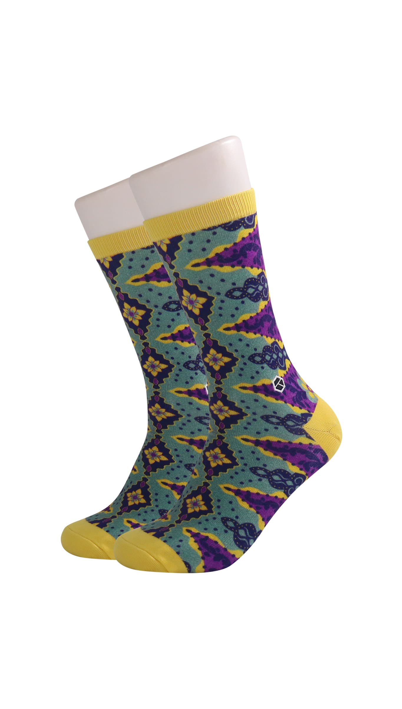 French Violet Purple Batik Patterned Cotton Crew Socks | Juwita