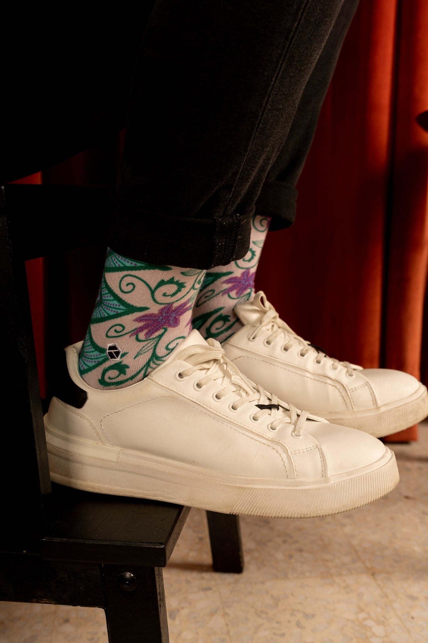Spanish Pink Floral Batik Patterned Cotton Crew Socks | Kirana