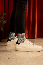 Spanish Pink Floral Batik Patterned Cotton Crew Socks | Kirana