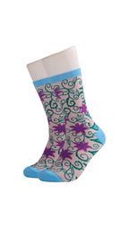 Spanish Pink Floral Batik Patterned Cotton Crew Socks | Kirana