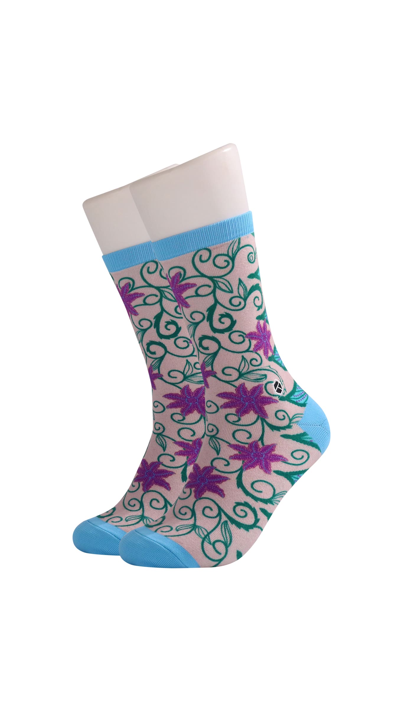 Spanish Pink Floral Batik Patterned Cotton Crew Socks | Kirana