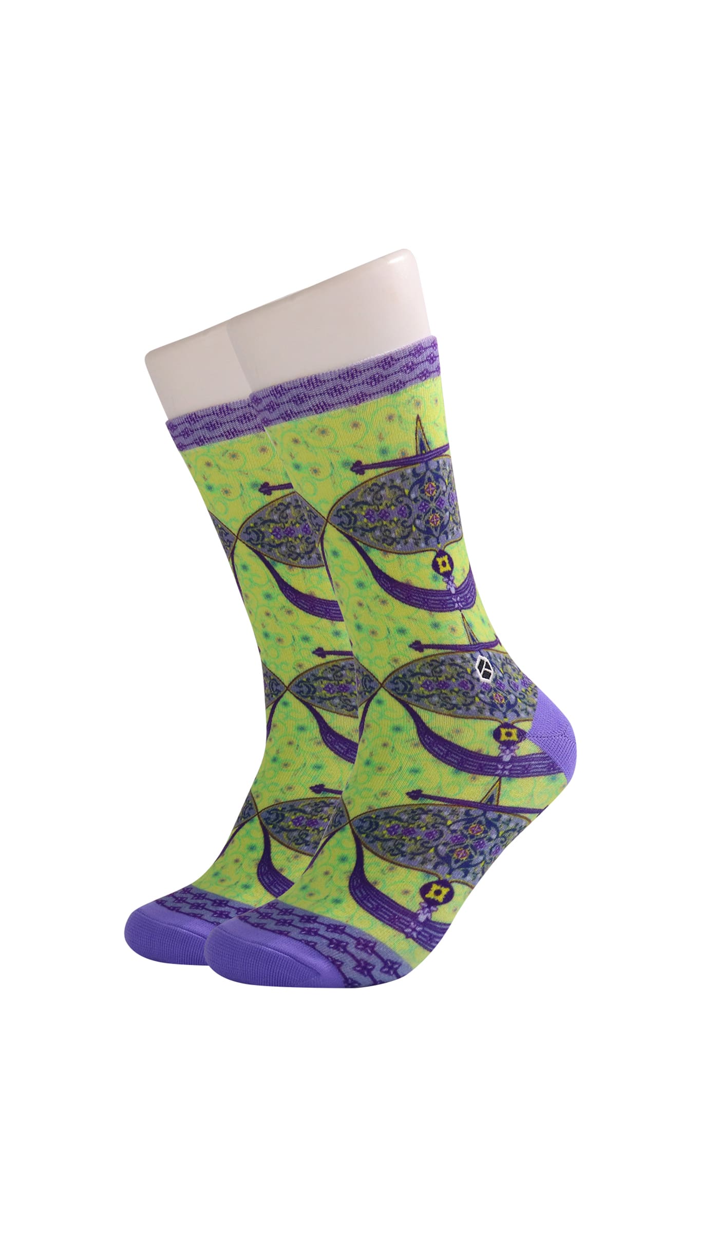 Lime Green Moon Kite Patterned Cotton Crew Socks | Purnama