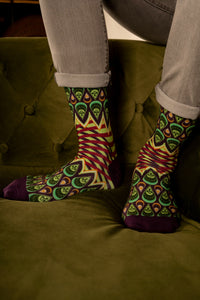 Mint Green Batik Patterned Cotton Crew Socks | Ratna