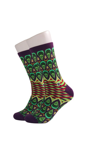 Mint Green Batik Patterned Cotton Crew Socks | Ratna