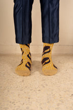 Champagne Yellow Moon Kite Patterned Cotton Crew Socks | Suria