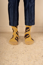 Load image into Gallery viewer, Champagne Yellow Moon Kite Patterned Cotton Crew Socks | Suria
