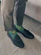 Dark Spring Green Batik Patterned Cotton Crew Socks | Ceplok II