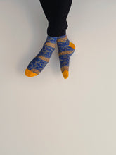 Load image into Gallery viewer, Dark Cerulean Batik Patterned Cotton Crew Socks | Lereng Timur II