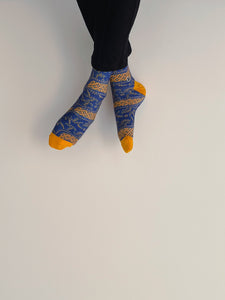 Dark Cerulean Batik Patterned Cotton Crew Socks | Lereng Timur II