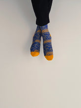 Load image into Gallery viewer, Dark Cerulean Batik Patterned Cotton Crew Socks | Lereng Timur II