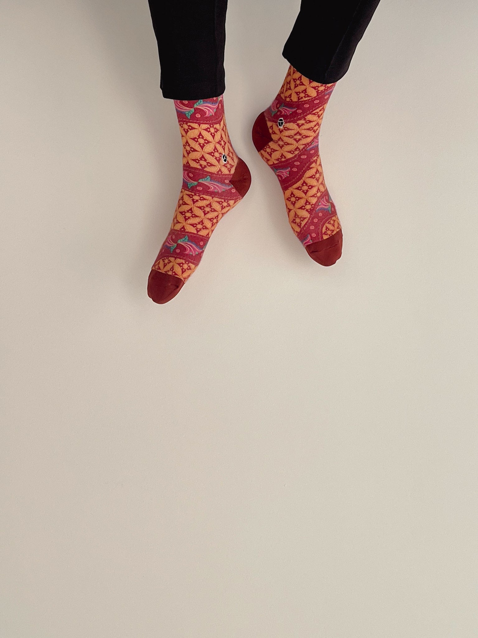 Persian Orange Batik Patterned Cotton Crew Socks | Lereng Barat II