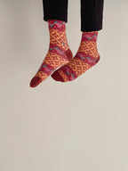Persian Orange Batik Patterned Cotton Crew Socks | Lereng Barat II