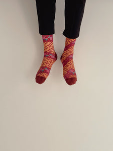 Persian Orange Batik Patterned Cotton Crew Socks | Lereng Barat II