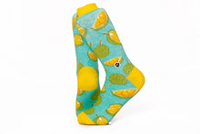 Load image into Gallery viewer, Turquoise Blue Fruit Patterned Cotton Crew Socks | Durian
